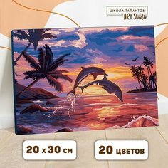 Картина по номерам на холсте с подрамником "Игра дельфинов" 20х30 см Нет бренда