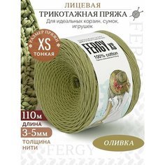 Трикотажная пряжа для вязания / Лицевая / 110м / XS 3-5мм / оливка Fergy