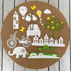 Вырубка для скрапбукинга Набор про путешествие, отдых- цветы, домики, велосипед, бабочки для рукоделия Scrap44