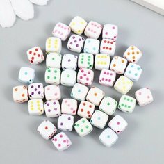 Бусины для творчества пластик "Белый игральный кубик" цветные точки набор 20гр 0,8х0,8х0,8см 78118 Нет бренда
