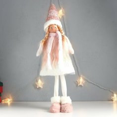 Кукла интерьерная "Девочка с косами, в колпаке, бело-розовый наряд" 63х20х13 см Россия