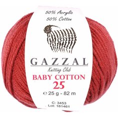 Пряжа Gazzal Baby Cotton 25 кирпичный (3453), 50%хлопок/50%акрил, 82м, 25г, 1шт