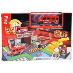 Игровой набор "Парковка-чемоданчик: Станция пожарных", 36,5х21,5х16,5 см, 1 авто, 3 этажа, аксессуары Fanjia Toys