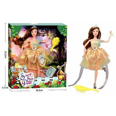 Кукла (31см) Flower Fairy с аксессуарами в коробке расческа, резинка, бабочка; шарнирная, желтое платье Китай