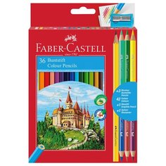 Карандаши цветные Faber-Castell "Замок", 36цв, шестигр, заточ.+6цв.+ч/г кар.+точилка, картон, европодвес