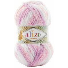 Пряжа Alize Softy plus бело-розово-сиреневый (6051), 100%микрополиэстер, 120м, 100г, 2шт