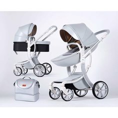 Коляска - трансформер 2в1 Luxmom 608-2 серая экокожа
