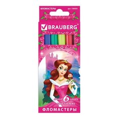 Фломастеры BRAUBERG "Rose Angel", 6 цветов, вентилируемый колпачок, картонная упаковка, увеличенный срок службы, 150555