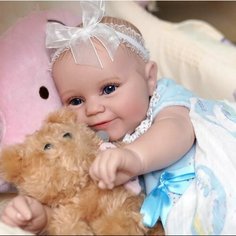 Кукла реборн NPK Doll силиконовая. Кукла младенец 50 см. в бело-голубом боди. Можно купать / Реал фото Adfo