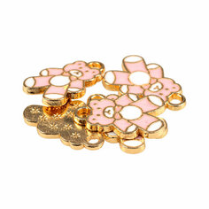 Подвеска для рукоделия металл золото "Мишка" 16 х 11 мм розовая-белая / Кулон для декора браслетов, сережек 5 шт. Китай