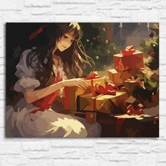 Картина по номерам на холсте новый год рождеством (зима, девушка, елка, эстетика) - 12815 40х30 Бруталити