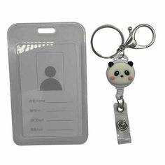 Картхолдер на рулетке с карабином №1 School Панда, трос 45 см Noname