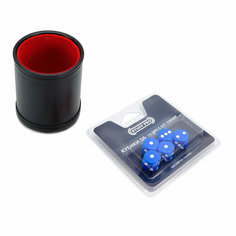 Набор Stuff-Pro: Шейкер для кубиков кожаный с крышкой, красный + кубики D6, 16 мм, 5 шт, синие