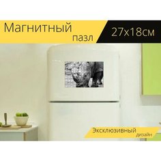 Магнитный пазл "Носорог, белый носорог, толстокожий" на холодильник 27 x 18 см. Lots Prints