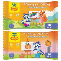 Салфетки влажные детские Мульти-Пульти "Для уроков труда", 20шт, 5 штук