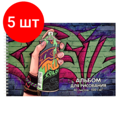 Комплект 5 штук, Альбом для рисования 40л стрит АРТ А4 гребень 60387 Феникс