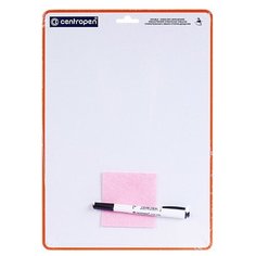 Доска маркерная A4 двусторонняя: без рисунка/клетка Centropen + маркер, салфетка 7779
