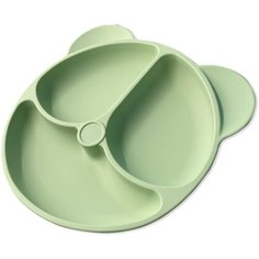 Детская тарелка с секциями на присоске силиконовая зеленая Larry Kenneth