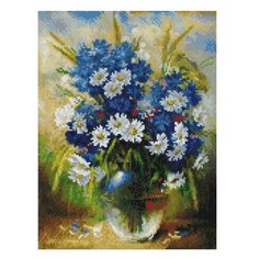 Алмазная мозаика Белоснежка "Ромашки и васильки" / Набор алмазной мозаики 30х40 см / На подрамнике / Полная выкладка / Цветы