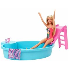 Кукла Barbie и бассейн с горкой, GHL91