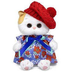 Мягкая игрушка Basik&Co Кошка Ли-Ли baby в платье и ажурном берете, 20 см, белый