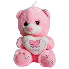 Мягкая игрушка Chuzhou Greenery Toys Медведь с сердцем, 19 см, розовый