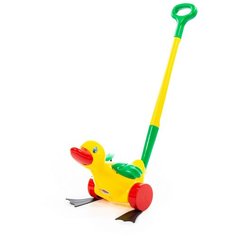Каталка-игрушка Molto Утёнок с ручкой, 7925, желтый/зеленый/красный