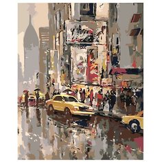 Картина по номерам, "Живопись по номерам", 72 x 90, BH15, городской пейзаж, машины, дождь, многоэтажные здания, Япония, вывески, люди, зонт