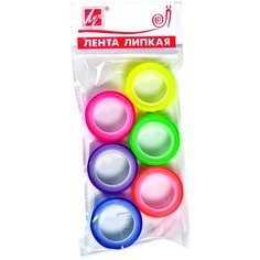 Клейкая лента ЛУЧ 12 мм х 5 м, 6 штук в упаковке, флоуресцентная