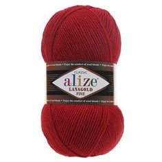 Пряжа Alize Lanagold Fine (Ланаголд Файн) 56 красный 49% шерсть, 51% акрил 100г 390м 5шт