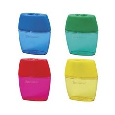 BRAUBERG Точилка BRAUBERG "Diamond Dual" с контейнером, пластиковая, овальная, 2 отверстия, цвет ассорти, 226941