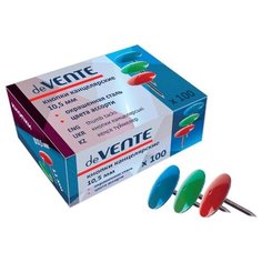 Кнопки, булавки офисные deVENTE Кнопки канцелярские диаметр 10,5 мм, цветные 100 шт в картонной коробке