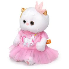 Мягкая игрушка Basik&Co Li-Li Baby в платье с единорогом, 20 см, белый/розовый