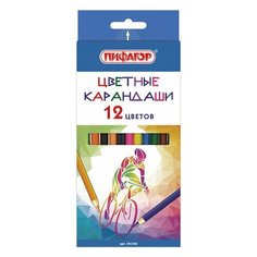 Карандаши цветные пифагор "быстрее! Выше! Сильнее!", 12 цветов, классические заточенные
