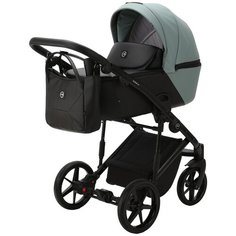 Коляска универсальная Adamex Mobi Deluxe 2 в 1, M-SD14 - Черная и серо-зеленая матовая эко-кожа