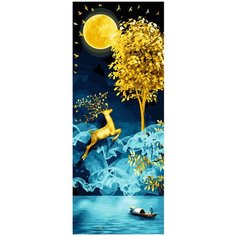 Картина по номерам Панно цветной холст Molly 35х90 см Золотой олень (30 цветов)