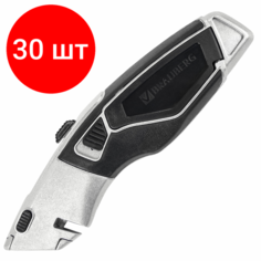 Комплект 30 шт, Нож универсальный мощный BRAUBERG "Professional", 4 лезвия в комплекте, автофиксатор, металл, 237160