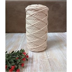 Шнур хлопковый эльнить - 4 мм, 100 м, 80% хлопок, 20% полиэфир , без сердечника /шнур для вязания, рукоделия, макраме/"топленое молоко"