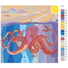 Картина по номерам X-12 "Подводный мир. Гигантский осьминог" 80x80 Brushes Paints