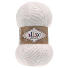 Пряжа 55%акрил/30%альпака/15%шерсть Alpaca Royal ALIZE белый (55), 250м, 100г, 1шт