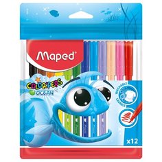 Набор фломастеров 12 цветов Maped ColorPeps Ocean (линия 2мм, смываемые) пвх-упаковка (845720)
