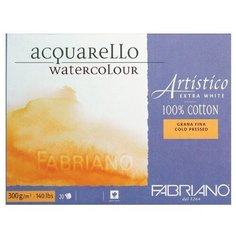 Склейка для акварели Fabriano Artistico Extra White 30х45 см, 300 г/м2, 100% хлопок, 20 листов, фин