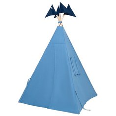 Вигвам 110x110 из голубого льна с окном, карманом и флажками + игровой коврик Vam Vigvam