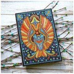 Алмазная вышивка на блокноте A5 / Яркий филин, частичная выкладка, стразы блестящие круглые и фигурные Noname