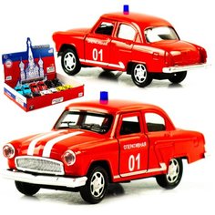 Машинка металлическая игрушка 1:32 GAZ 21 Волга: Пожарная, детская, инерционная, коллекционная, свет, звук / Красный Denco Store