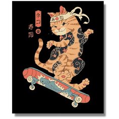 Картина по номерам "Кот на скейте" холст на подрамнике 40х50