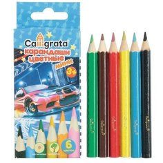Карандаши 6 цветов Calligrata мини, "Машинка", деревянные, шестигранные