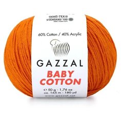 Пряжа Gazzal Baby Cotton (Газзал Беби Коттон) - 1 моток Морковный (3419) 60% хлопок, 40% акрил 165м/50г