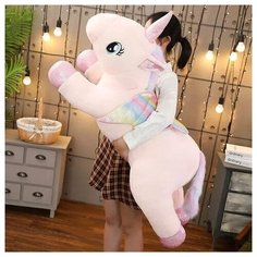 Мягкая игрушка подушка Единорог / 100 см / блестящие крылья / Плюшевый Единорожка / Цвет розовый Kidslandiya
