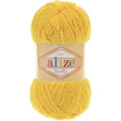 Плюшевая пряжа Alize Softy №216 "Жёлтый", 100% микрополиэстер, 50г. 115м. 5шт.